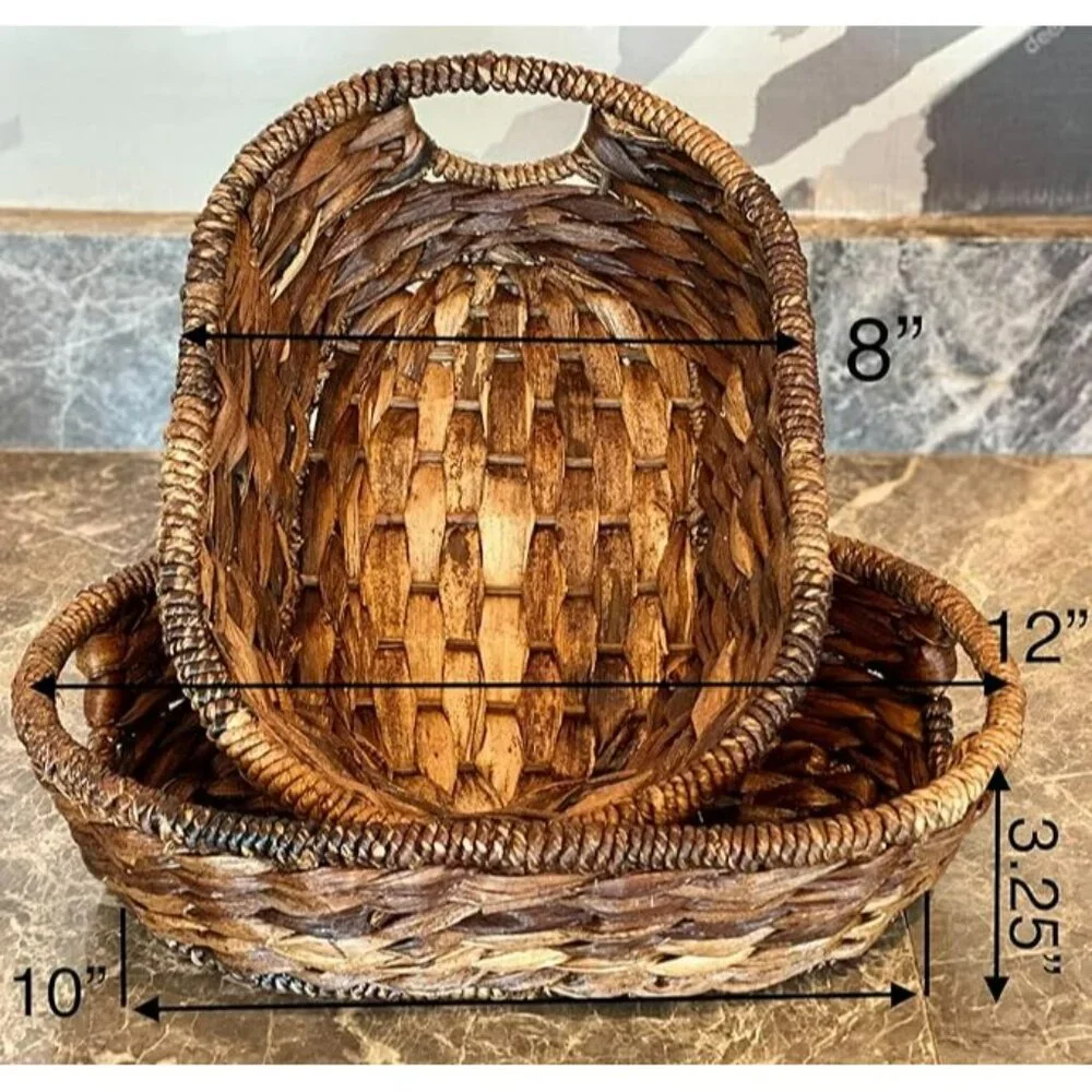 Wrightmart Baskets Set of 2 Brown Decorative Oval Handmade Natural Abaca New